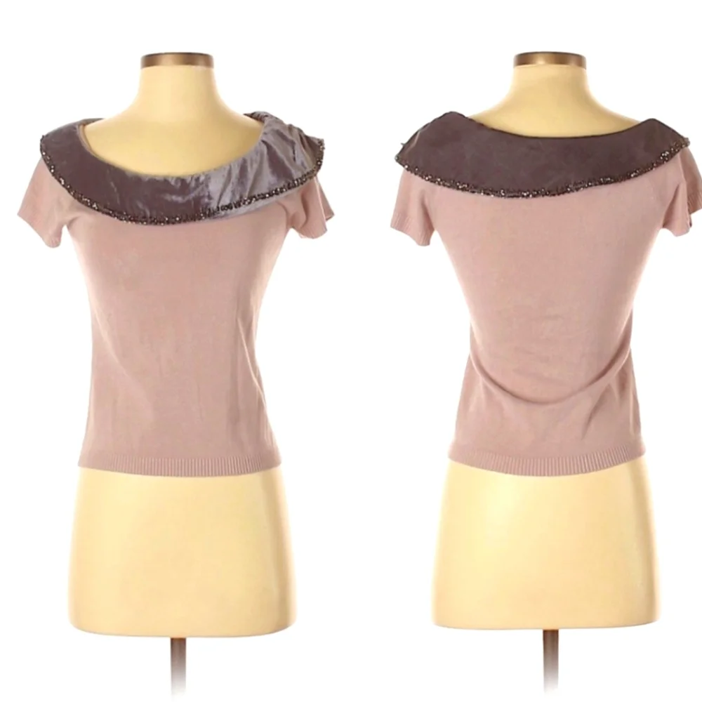 Moth Lilac Velvet Beaded Collar Knit Top Retro Vintage Style Fairy Boho Ethereal